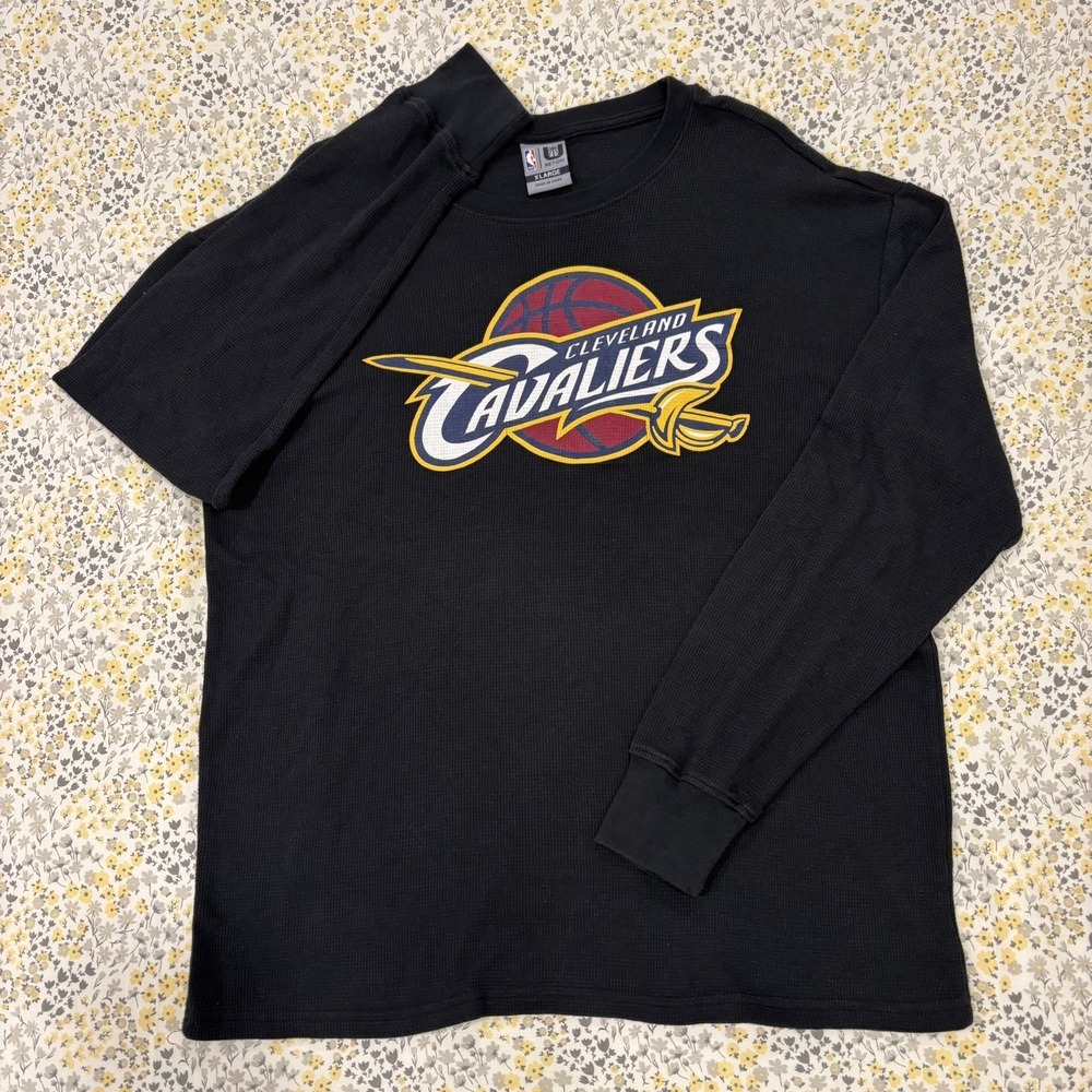 Y2K NBA Cleveland Cavaliers Thermal Pullover Sweater Men's XL Black Waffle Knit